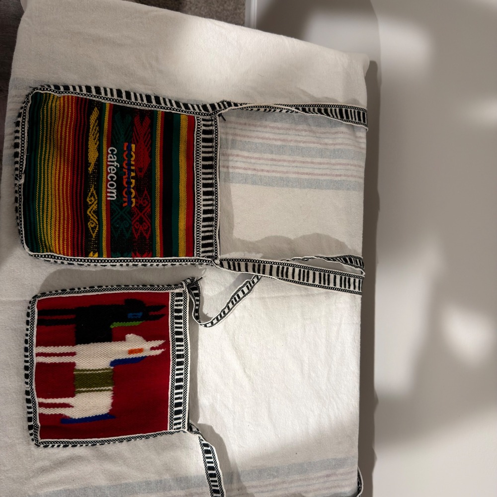 Lot of 2 Ecuador Woven Crossbody Bags Llama Motif & Striped Cafecom Wool Blend